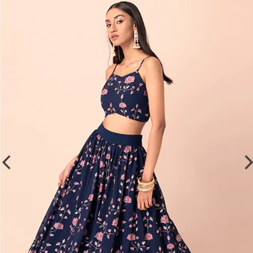 NWOT Blue Floral Foil Lengha